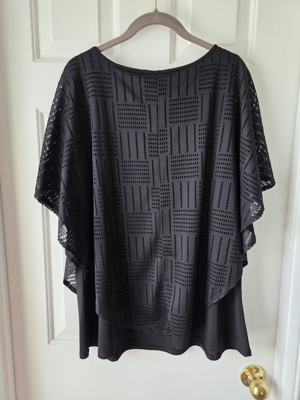 Kim Rogers Curvy Black Laser-Cut Poncho Top - 1x